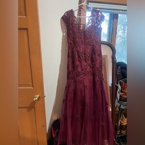 Azazie Plum Lace Tulle Prom Gown